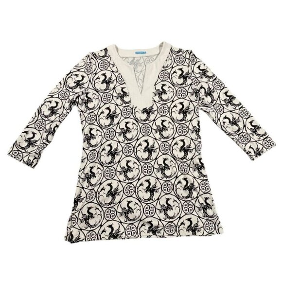 J. McLaughlin Black/White Catalina Cloth Celtic Dragon Tunic Top SIZE-MEDIUM - Picture 1 of 6